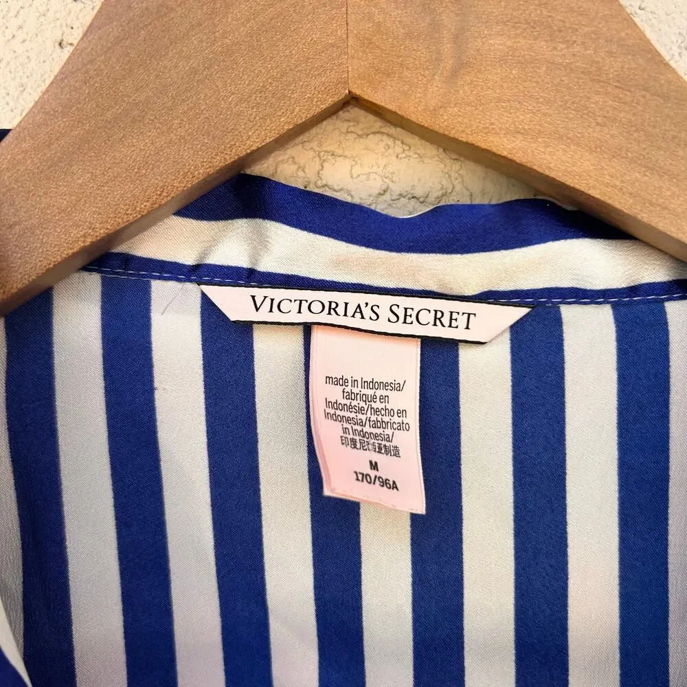 Victoria’s Secret Blue White Striped Satin Pajama Set Medium